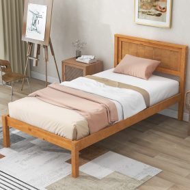 Twin Size Platform Bed Frame With Headboard, Wood Slat Support, No Box Spring Needed