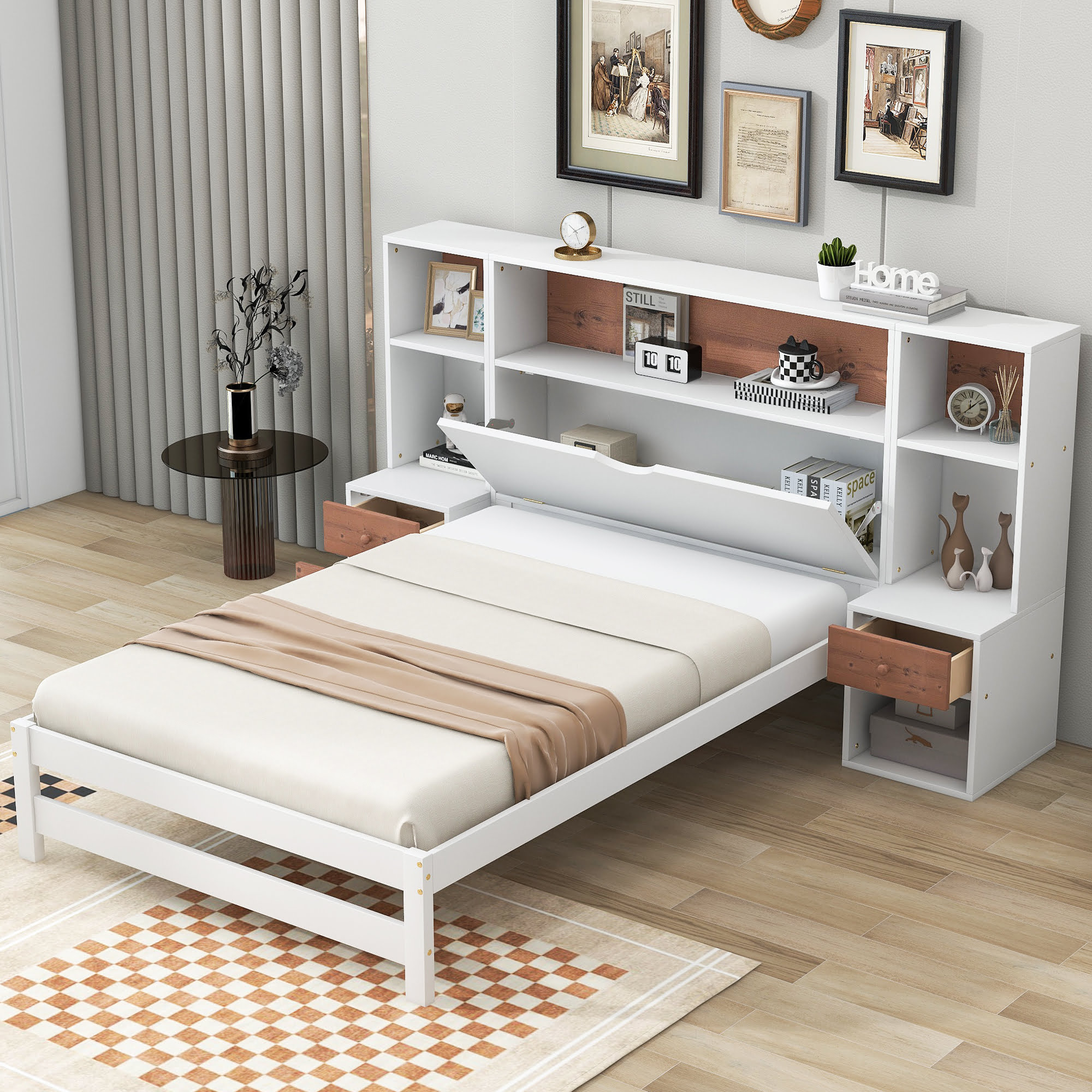 Twin Size Platform Bed With Storage Headboard And Drawers