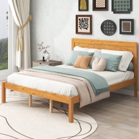 Queen Size Platform Bed Frame With Headboard, Wood Slat Support, No Box Spring Needed