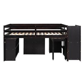 Full Size Wooden Loft Bed With Retractable Writing Desk And 3 Drawers, Storage Stairs And Shelves