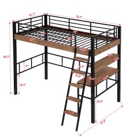 Metal Twin Size Loft Bed With Built-in Desk, Storage Shelf And Ladder