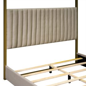 Queen Size Upholstery Canopy Platform Bed with Headboard and Metal Frame
