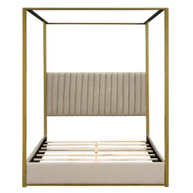 Queen Size Upholstery Canopy Platform Bed with Headboard and Metal Frame