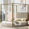 Queen Size Upholstery Canopy Platform Bed with Headboard and Metal Frame