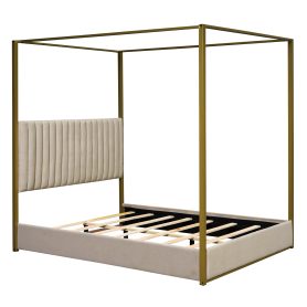 Queen Size Upholstery Canopy Platform Bed with Headboard and Metal Frame