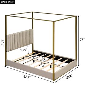 Queen Size Upholstery Canopy Platform Bed with Headboard and Metal Frame