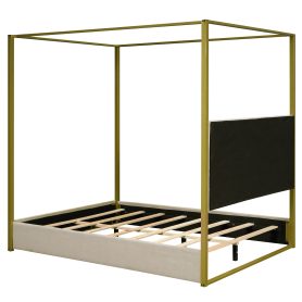 Queen Size Upholstery Canopy Platform Bed with Headboard and Metal Frame