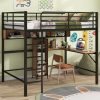Full Size Metal & Wood Loft Bed With L-Shaped Desk And Shelves 2 Full Size Metal & Wood Loft Bed With L-Shaped Desk And Shelves
