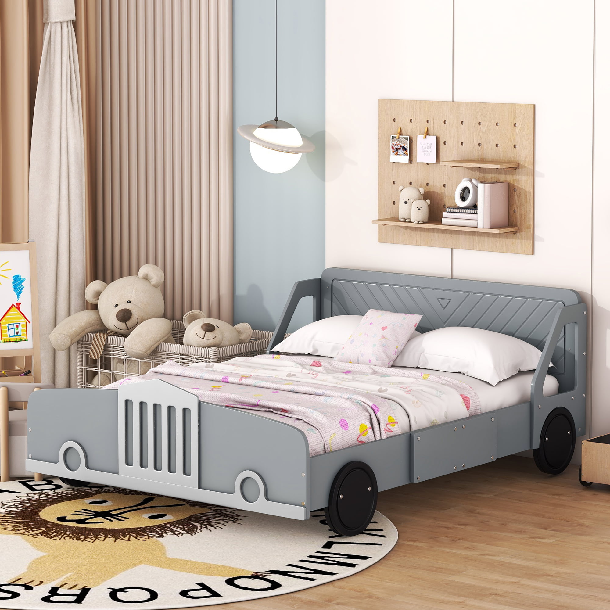 Full Size Car-Shaped Platform Bed With Wheels