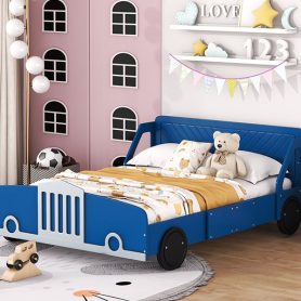 Full Size Car-Shaped Platform Bed With Wheels