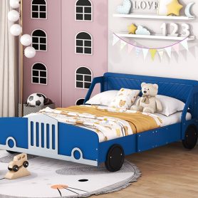 Full Size Car-Shaped Platform Bed With Wheels