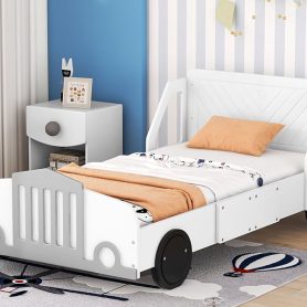 Twin Size Car-shaped Platform Bed With Wheels