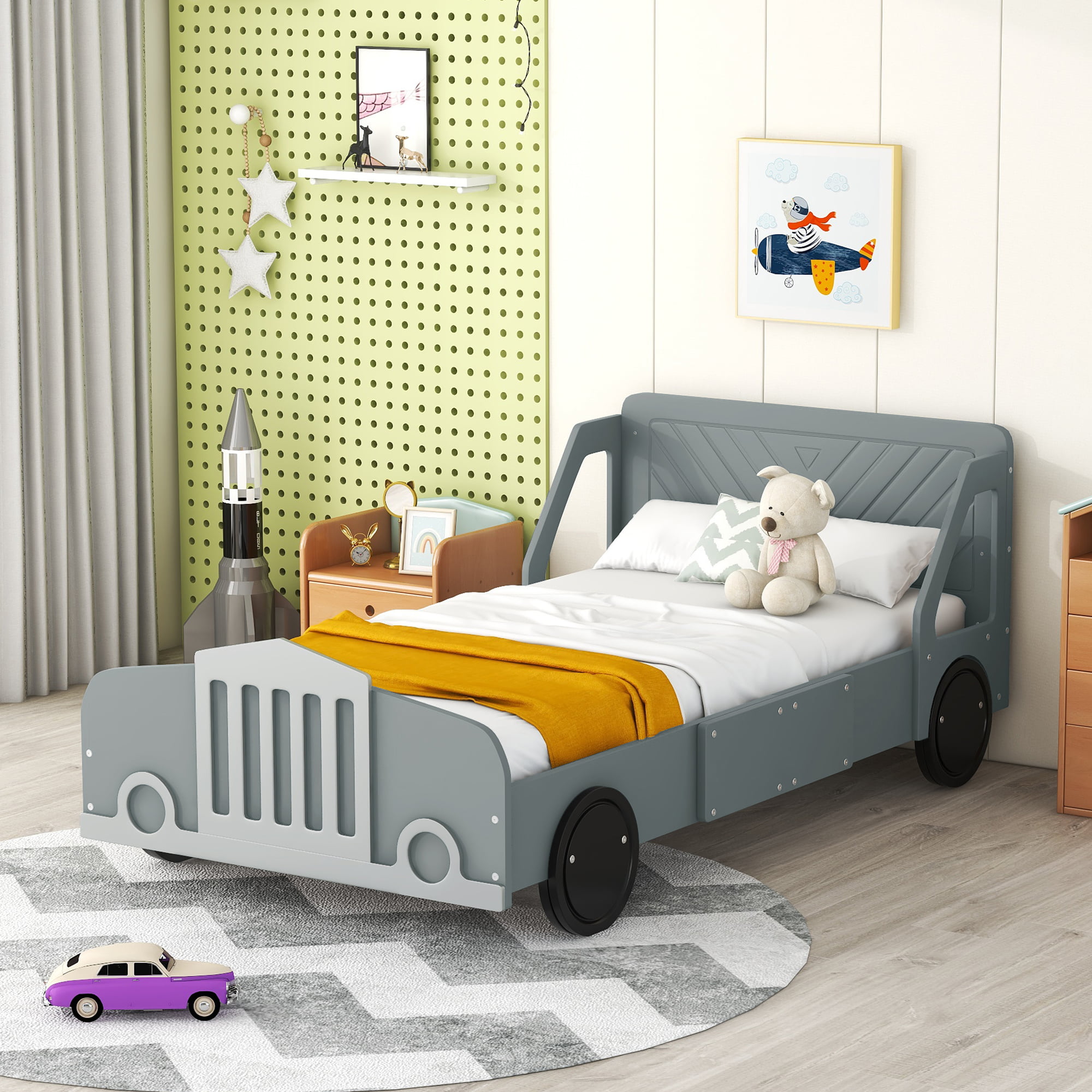 Twin Size Car-shaped Platform Bed With Wheels