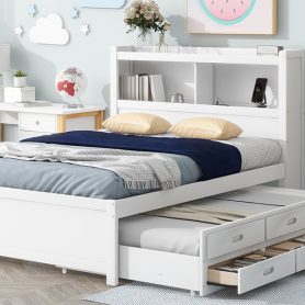 Full Size Platform Bed With Trundle, Drawers And USB Plugs 25 Full Size Platform Bed With Trundle, Drawers And USB Plugs