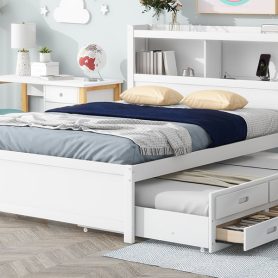 Full Size Platform Bed With Trundle, Drawers And USB Plugs 26 Full Size Platform Bed With Trundle, Drawers And USB Plugs