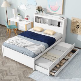 Full Size Platform Bed With Trundle, Drawers And USB Plugs 23 Full Size Platform Bed With Trundle, Drawers And USB Plugs