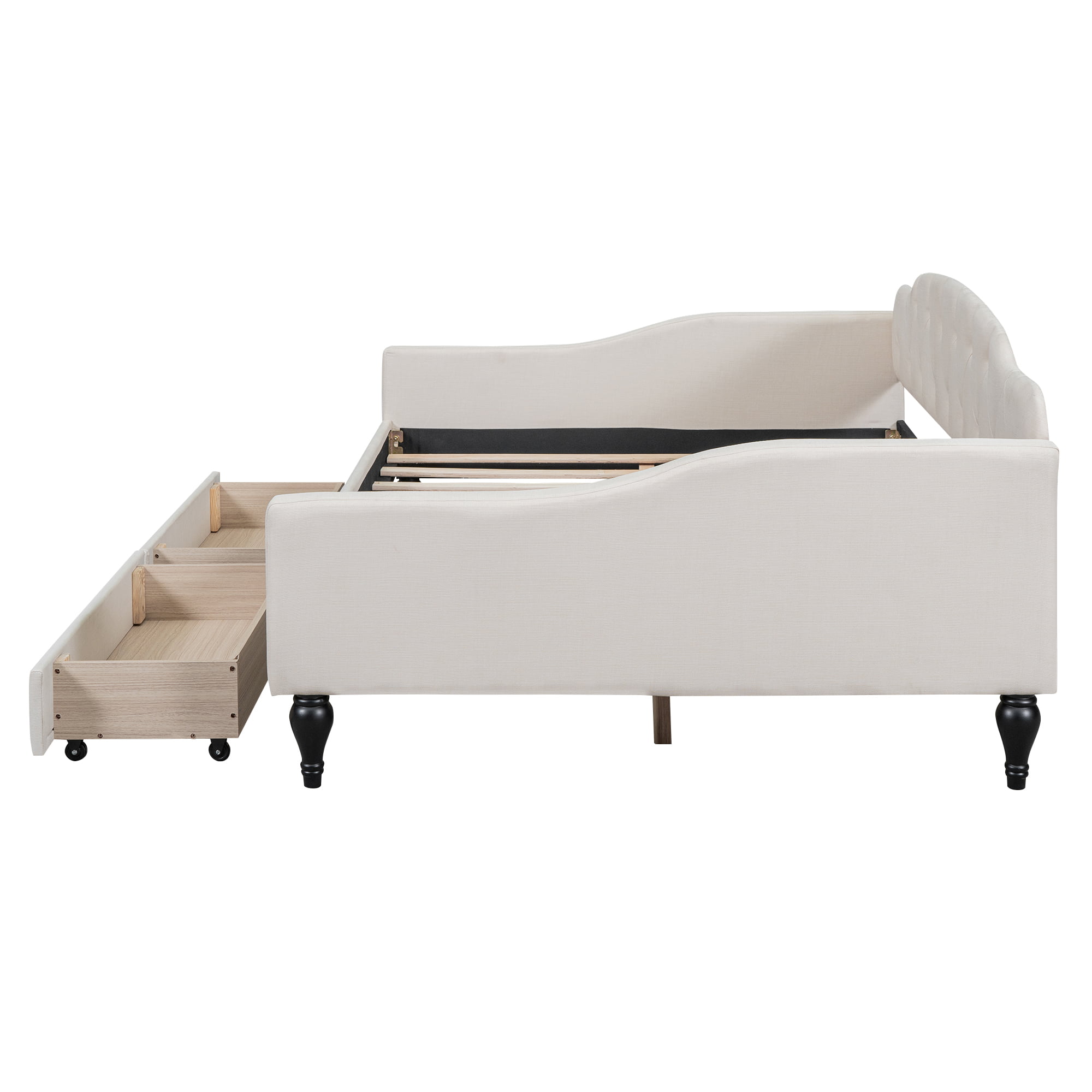 Full Size Upholstered Tufted Daybed Bed With Two Drawers 16 Full Size Upholstered Tufted Daybed Bed With Two Drawers
