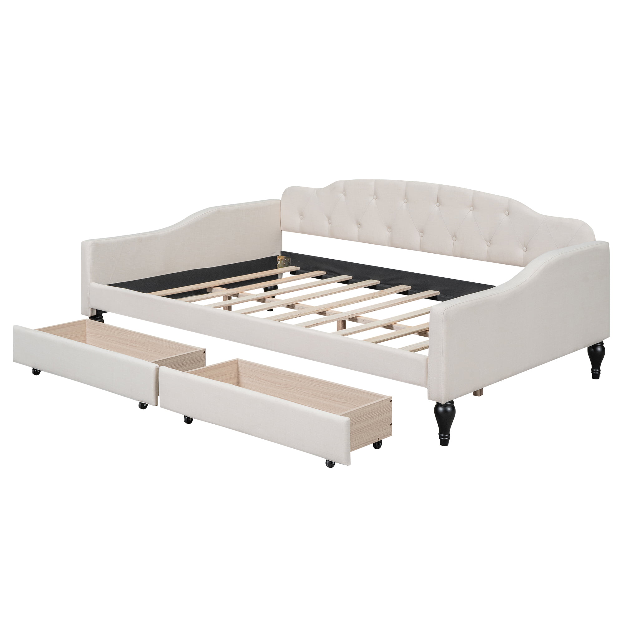 Full Size Upholstered Tufted Daybed Bed With Two Drawers 14 Full Size Upholstered Tufted Daybed Bed With Two Drawers
