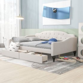 Full Size Upholstered Tufted Daybed Bed With Two Drawers 21 Full Size Upholstered Tufted Daybed Bed With Two Drawers