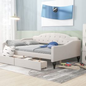 Full Size Upholstered Tufted Daybed Bed With Two Drawers 22 Full Size Upholstered Tufted Daybed Bed With Two Drawers