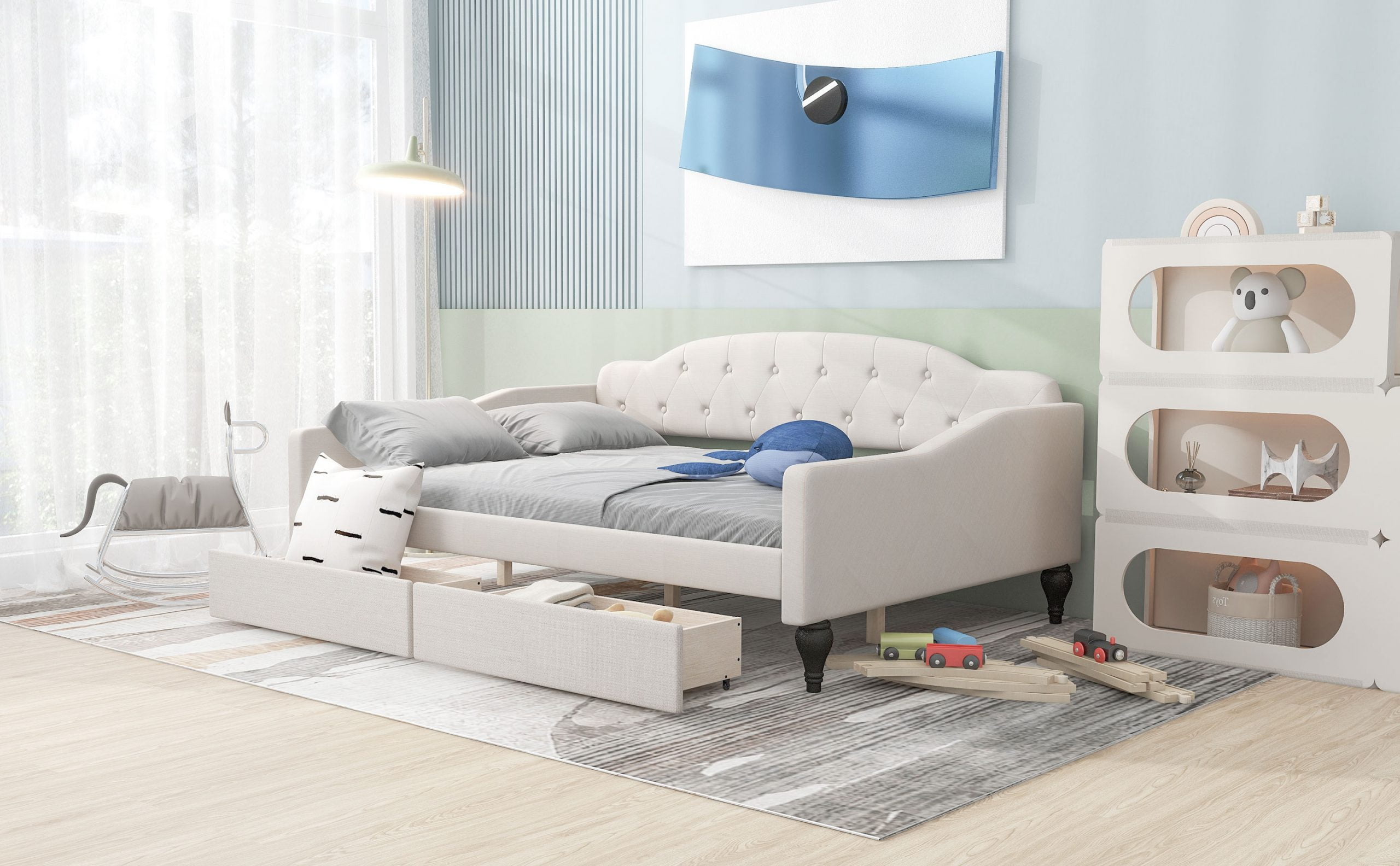 Full Size Upholstered Tufted Daybed Bed With Two Drawers 6 Full Size Upholstered Tufted Daybed Bed With Two Drawers