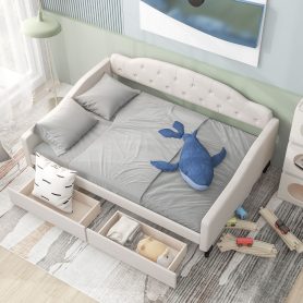 Full Size Upholstered Tufted Daybed Bed With Two Drawers