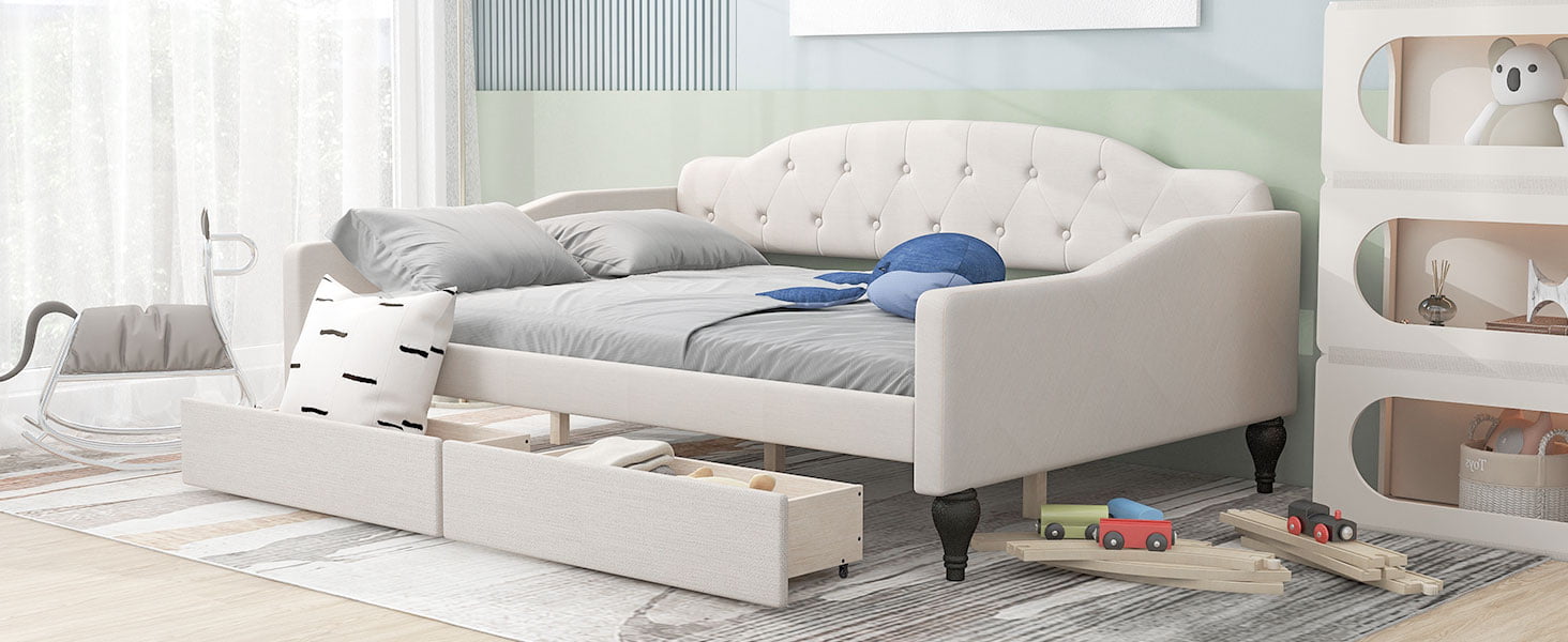 Full Size Upholstered Tufted Daybed Bed With Two Drawers 7 Full Size Upholstered Tufted Daybed Bed With Two Drawers