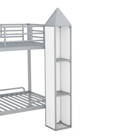 Metal Twin Over Twin Castle-Shaped Bunk Bed With Wardrobe And Multiple Storage