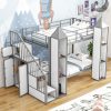 Metal Twin Over Twin Castle-Shaped Bunk Bed With Wardrobe And Multiple Storage