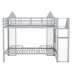 Metal Twin Over Twin Castle-Shaped Bunk Bed With Wardrobe And Multiple Storage