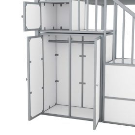 Metal Twin Over Twin Castle-Shaped Bunk Bed With Wardrobe And Multiple Storage