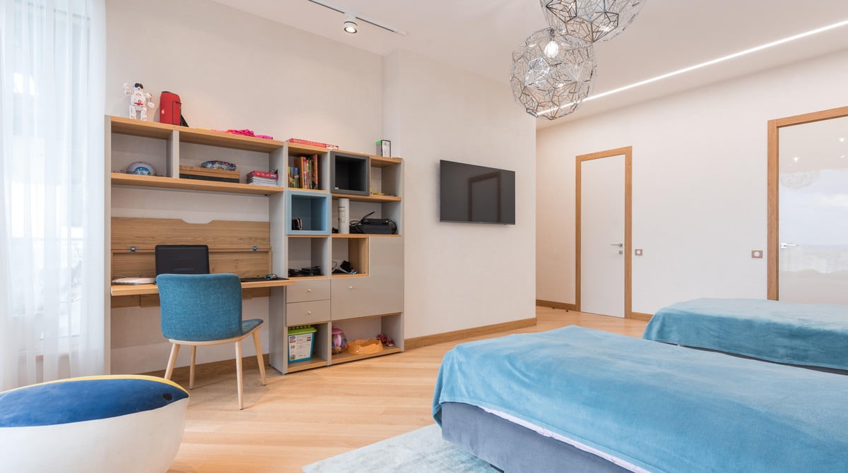 bunk bed with desk underneath