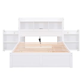 Full Size Storage Platform Bed With Pull Out Shelves, Twin Size Trundle And 2 Drawers