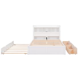 Full Size Storage Platform Bed With Pull Out Shelves, Twin Size Trundle And 2 Drawers