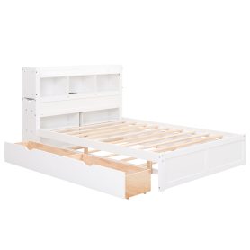 Full Size Storage Platform Bed With Pull Out Shelves, Twin Size Trundle And 2 Drawers