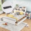 Full Size Storage Platform Bed With Pull Out Shelves, Twin Size Trundle And 2 Drawers