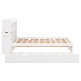Full Size Storage Platform Bed With Pull Out Shelves, Twin Size Trundle And 2 Drawers
