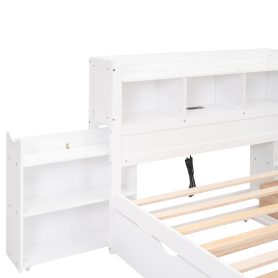 Full Size Storage Platform Bed With Pull Out Shelves, Twin Size Trundle And 2 Drawers