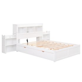 Full Size Storage Platform Bed With Pull Out Shelves, Twin Size Trundle And 2 Drawers