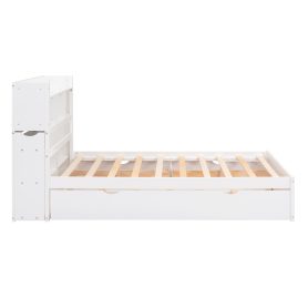 Full Size Storage Platform Bed With Pull Out Shelves, Twin Size Trundle And 2 Drawers