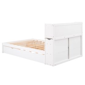 Full Size Storage Platform Bed With Pull Out Shelves, Twin Size Trundle And 2 Drawers