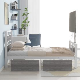 Twin Size Metal Platform Bed With MDF Headboard And Footboard