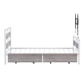Twin Size Metal Platform Bed With MDF Headboard And Footboard