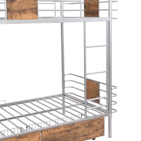 Twin Xl Over Twin Xl Metal Bunk Bed With MDF Board Guardrail And Two Storage Drawers