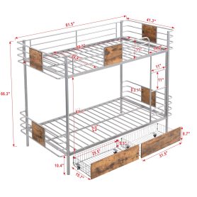 Twin Xl Over Twin Xl Metal Bunk Bed With MDF Board Guardrail And Two Storage Drawers