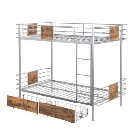 Twin Xl Over Twin Xl Metal Bunk Bed With MDF Board Guardrail And Two Storage Drawers