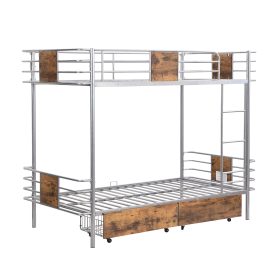 Twin Xl Over Twin Xl Metal Bunk Bed With MDF Board Guardrail And Two Storage Drawers