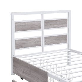 Twin Size Metal Platform Bed With MDF Headboard And Footboard