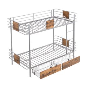 Twin Xl Over Twin Xl Metal Bunk Bed With MDF Board Guardrail And Two Storage Drawers