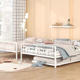 Full XL Over Queen Metal Bunk Bed with Trundle